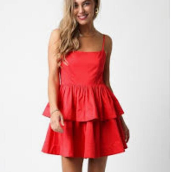 New With Tags Tiered Poplin Ruffle Mini Dress Size Medium Party Flirty Coquette - Picture 1 of 15